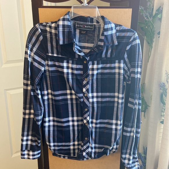 Polly & Esther plaid button down shirt M Jrs - Picture 2 of 6